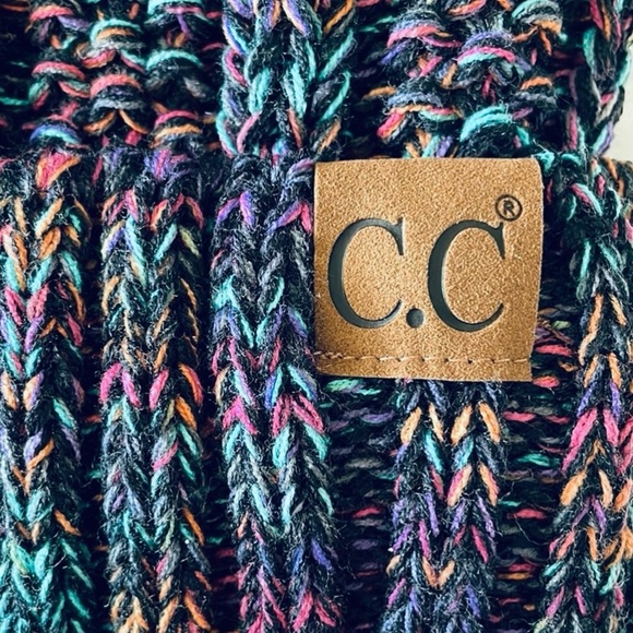 C.C colorful knit, faux fur Pom-Pom beanie - Picture 3 of 7